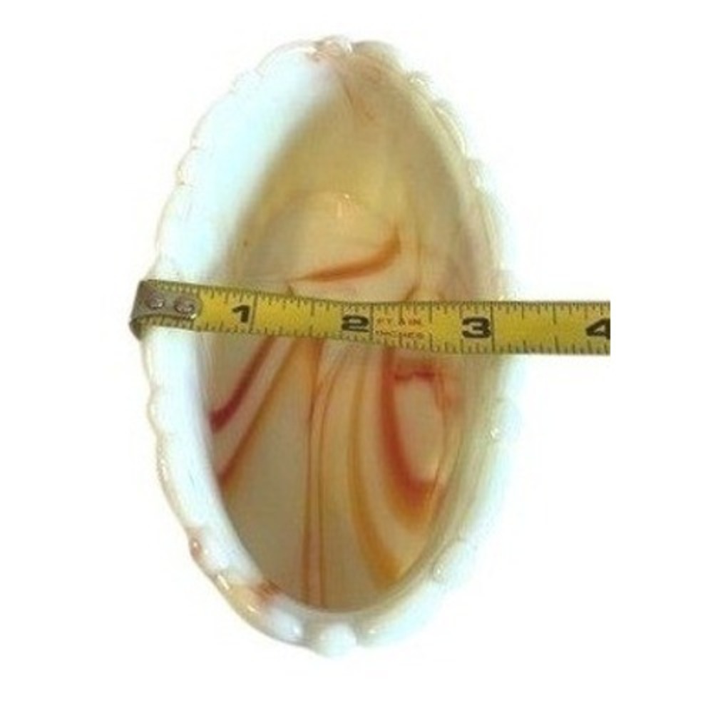 Vintage Akro Agate Marbled Glass Dish With Scalloped Rim. - Picture 8 of 9